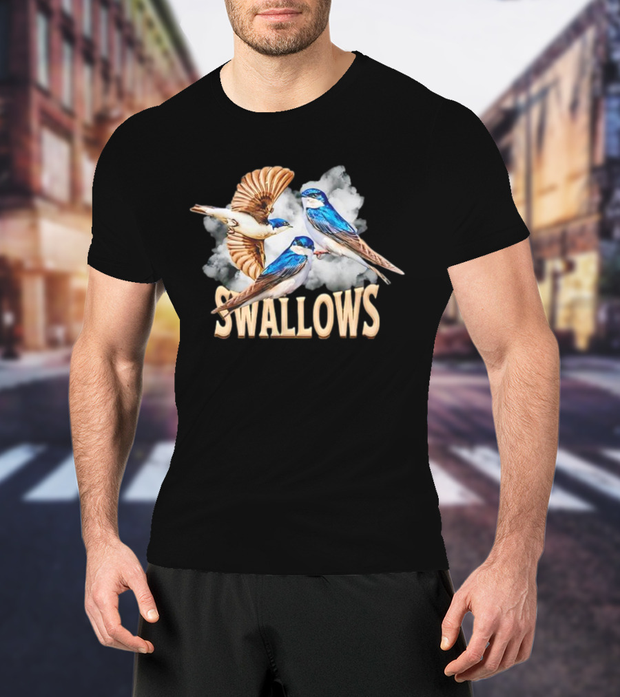 Swallows Blue Bird Trio With Clouds T-Shirt