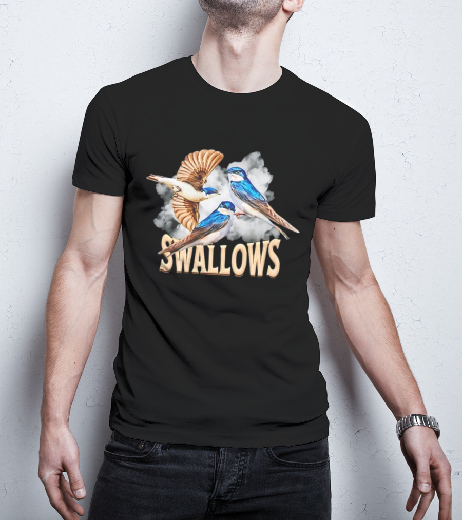 Swallows Blue Bird Trio With Clouds T-Shirt