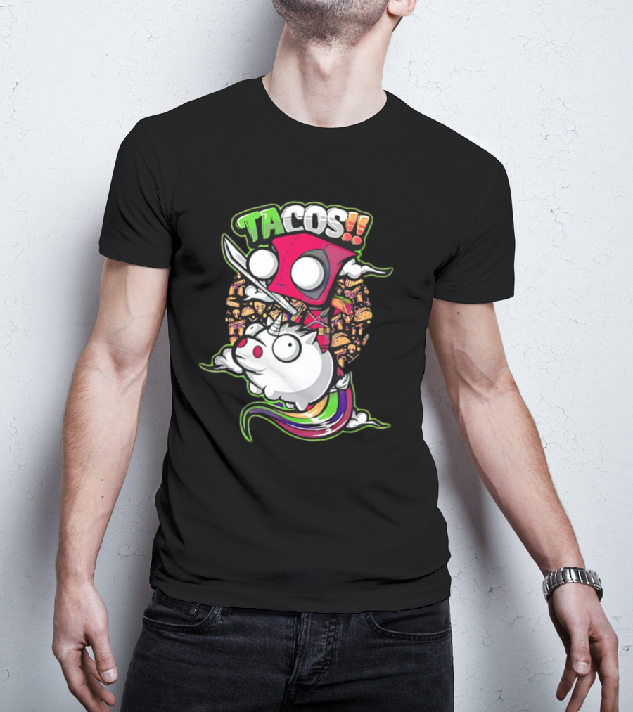 Tacos Deadpool Riding Unicorn Surrounded By Tacos Cartoon T-Shirt