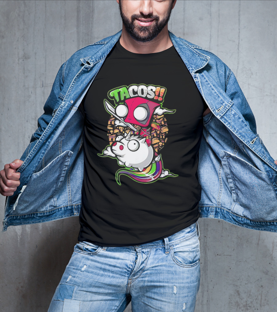Tacos Deadpool Riding Unicorn Surrounded By Tacos Cartoon T-Shirt