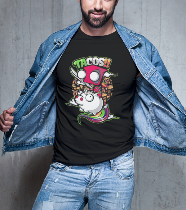 Tacos Deadpool Riding Unicorn Surrounded By Tacos Cartoon T-Shirt