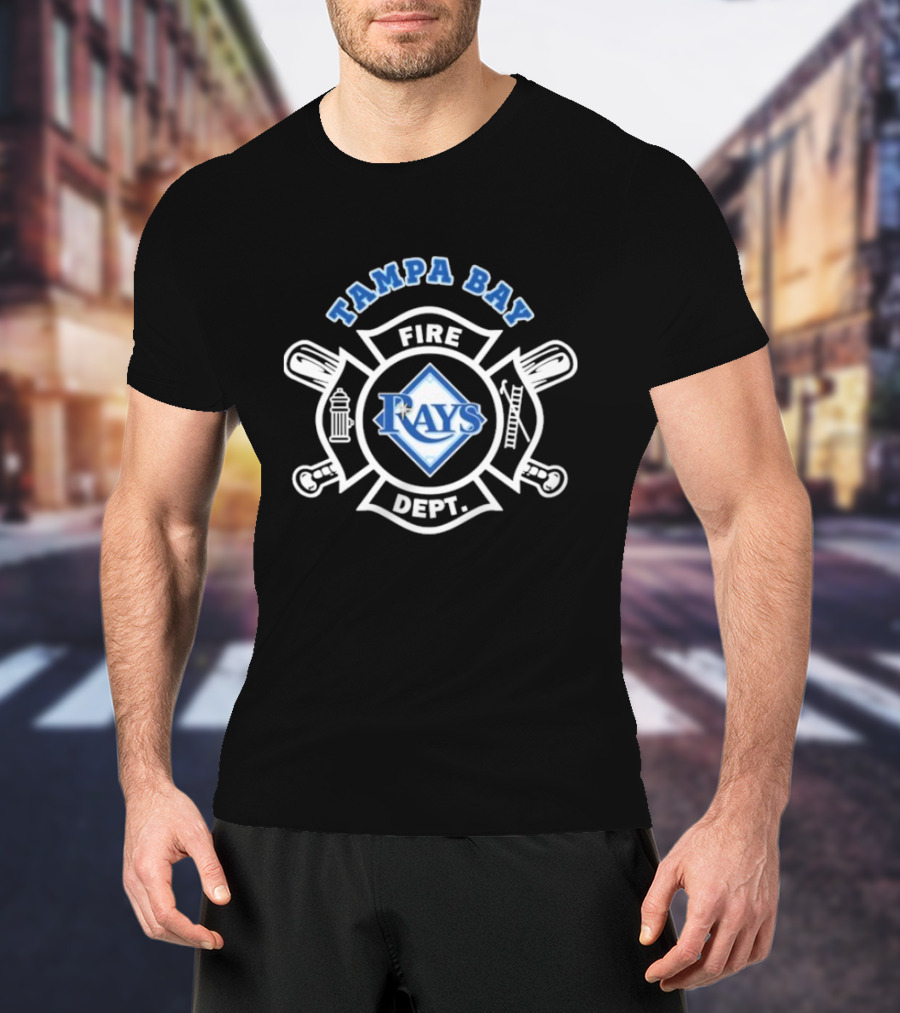 Tampa Bay Rays Fire Dept Firefighters Logo With Firefighter Emblem And Tools T-Shirt