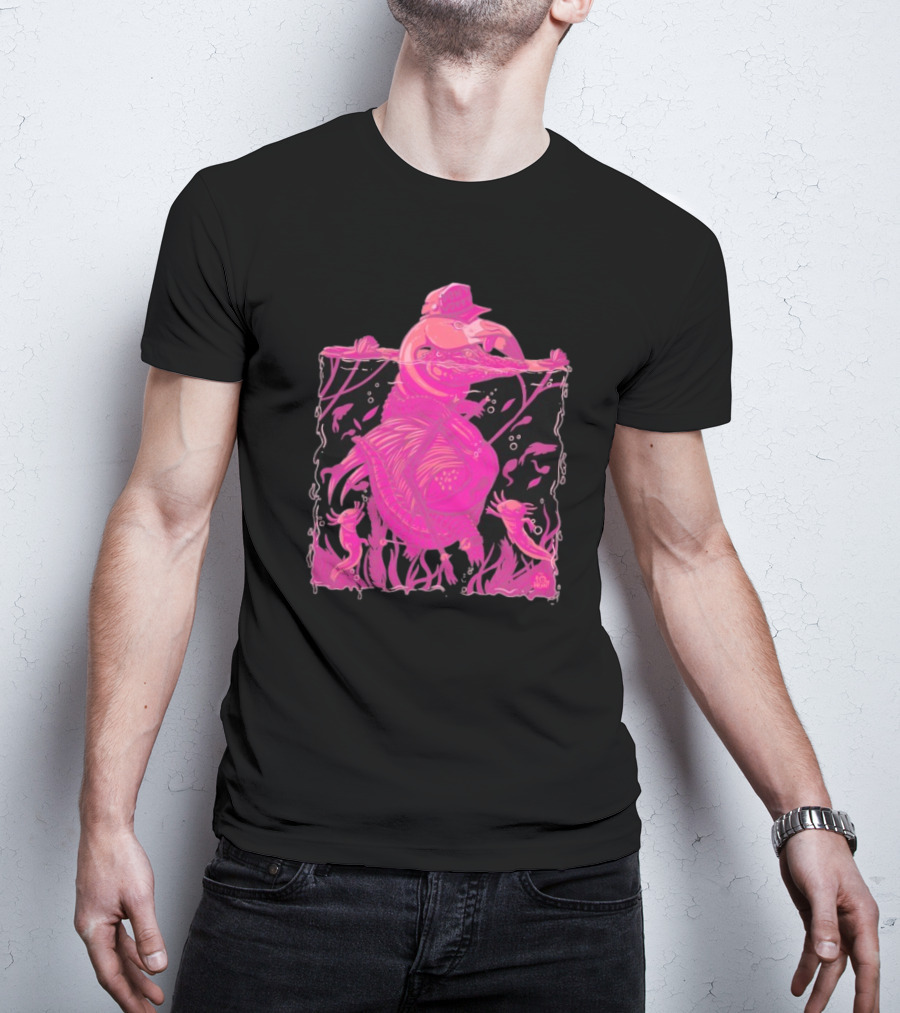 Ten Hundred Clever Girl Pink Dinosaur With Hat Underwater Artwork T-Shirt