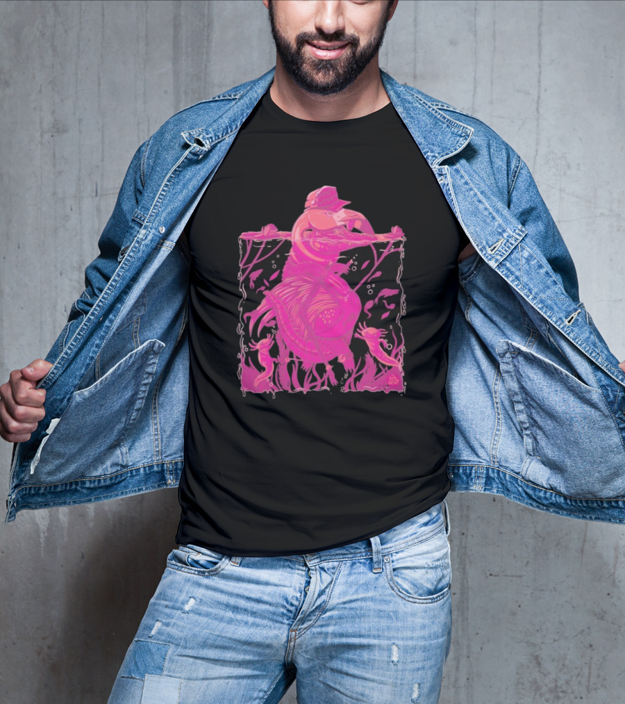 Ten Hundred Clever Girl Pink Dinosaur With Hat Underwater Artwork T-Shirt