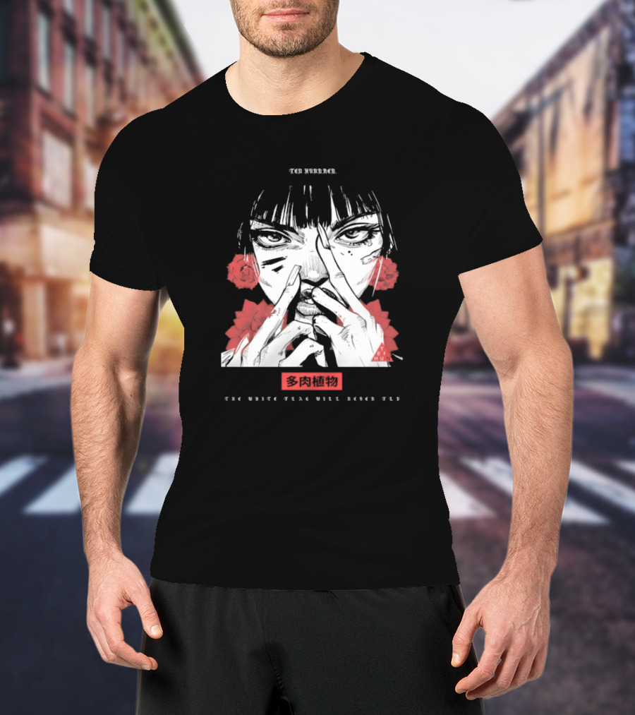 Ten Hundred The White Flag Will Never Fly Succulent Red Rose Manga Art T-Shirt