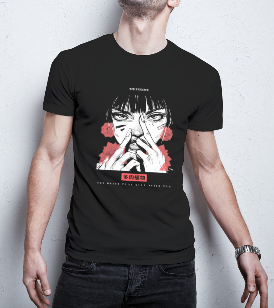 Ten Hundred The White Flag Will Never Fly Succulent Red Rose Manga Art T-Shirt