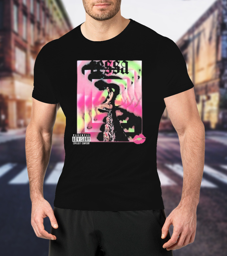 Tessa Mirror Kiss Parental Advisory Pink And Green Spiral T-Shirt