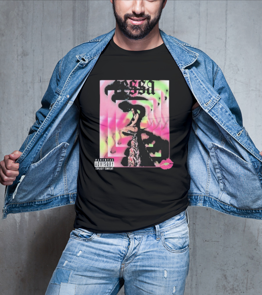 Tessa Mirror Kiss Parental Advisory Pink And Green Spiral T-Shirt