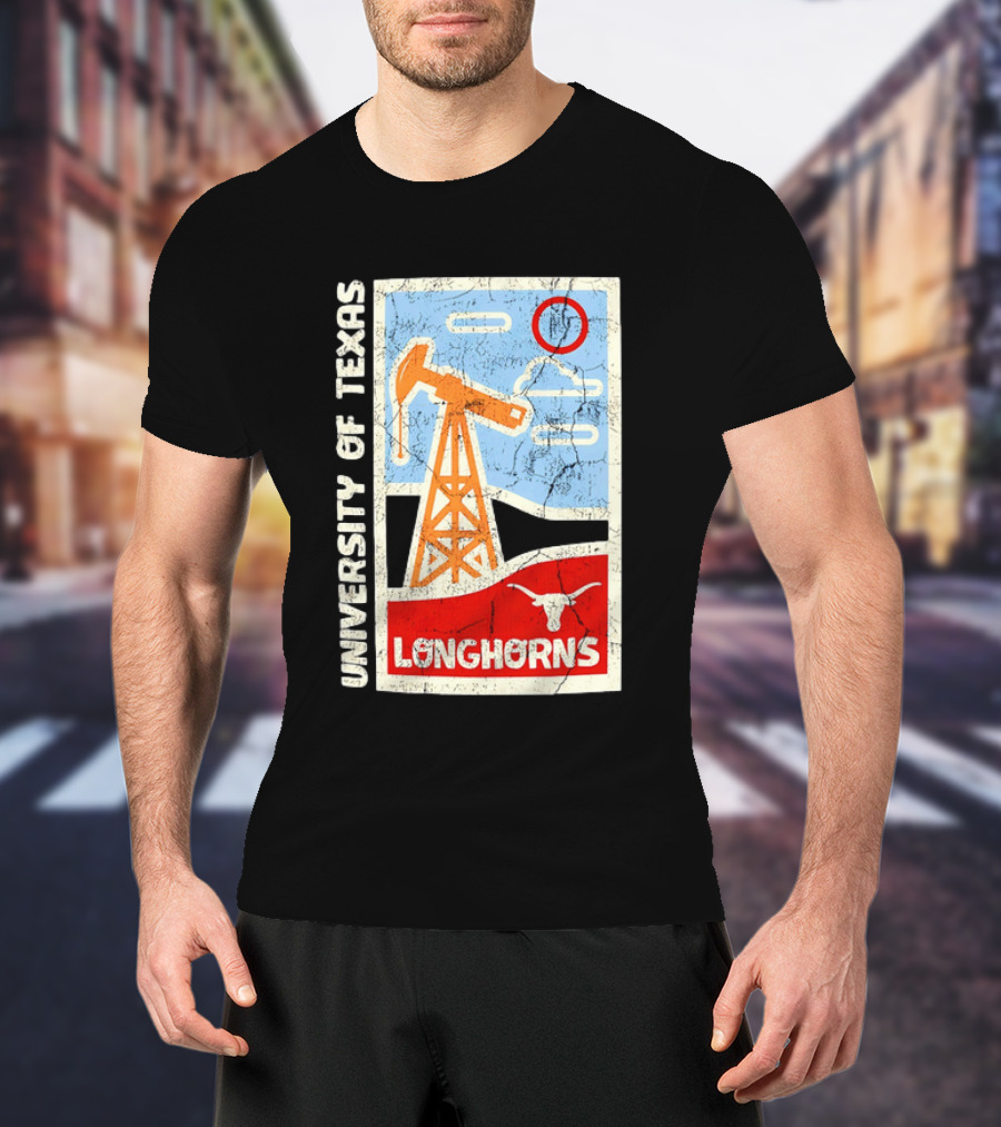 University Of Texas Longhorns Retro Oil Derrick And Bull Skull T-Shirt