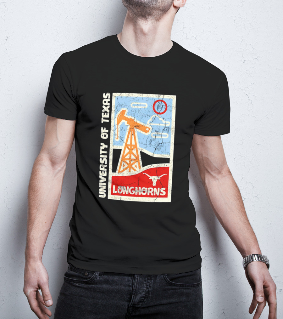 University Of Texas Longhorns Retro Oil Derrick And Bull Skull T-Shirt