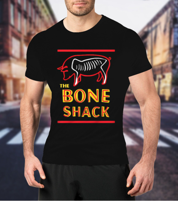 THE BONE SHACK Pig Neon Style Rib Outline T-Shirt