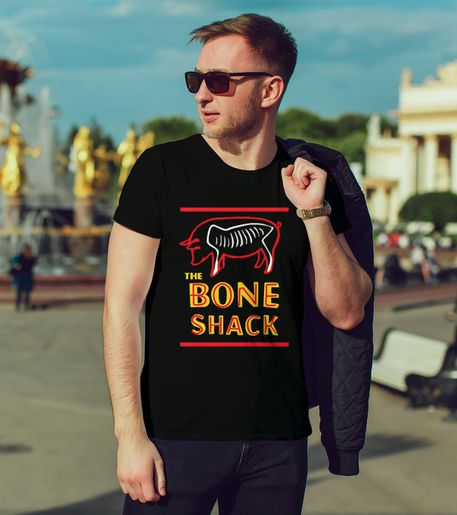 THE BONE SHACK Pig Neon Style Rib Outline T-Shirt