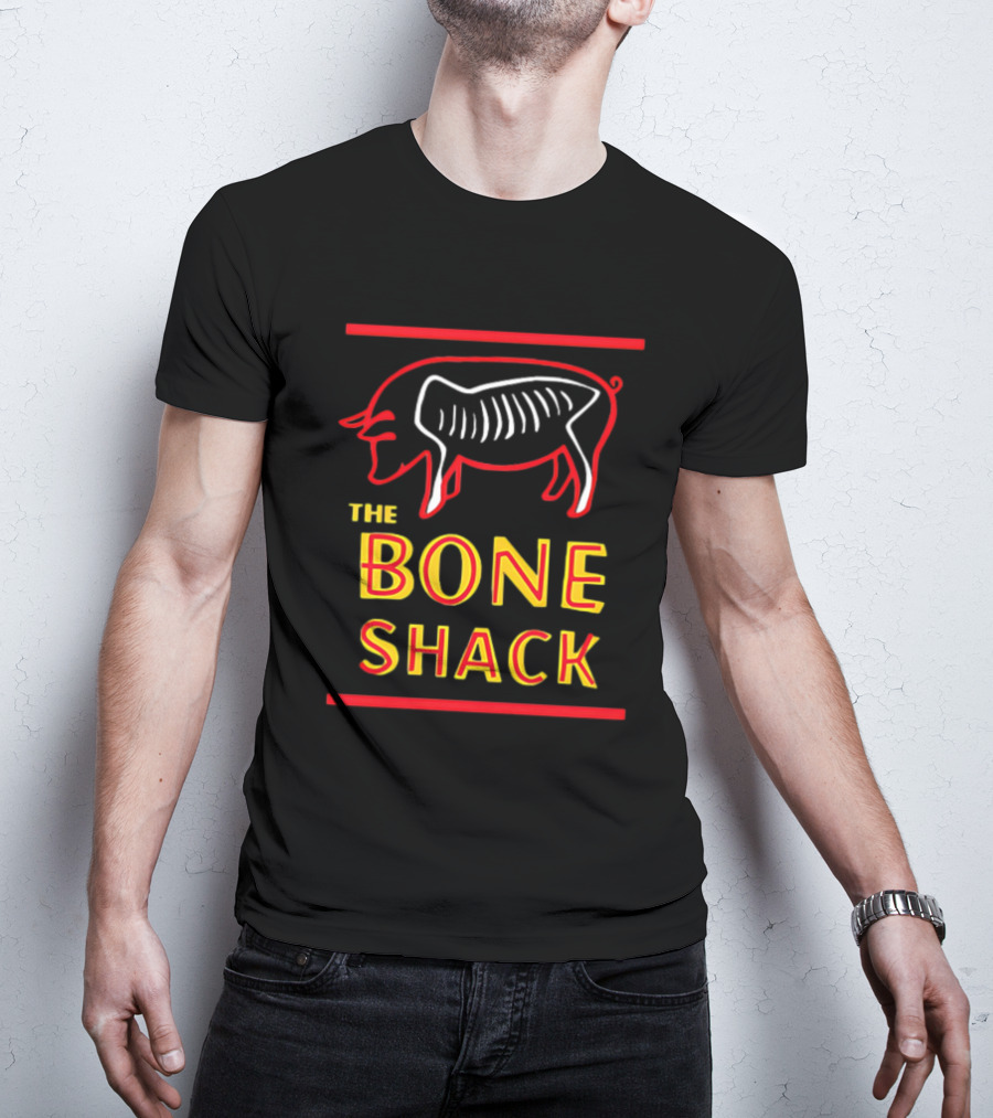 THE BONE SHACK Pig Neon Style Rib Outline T-Shirt