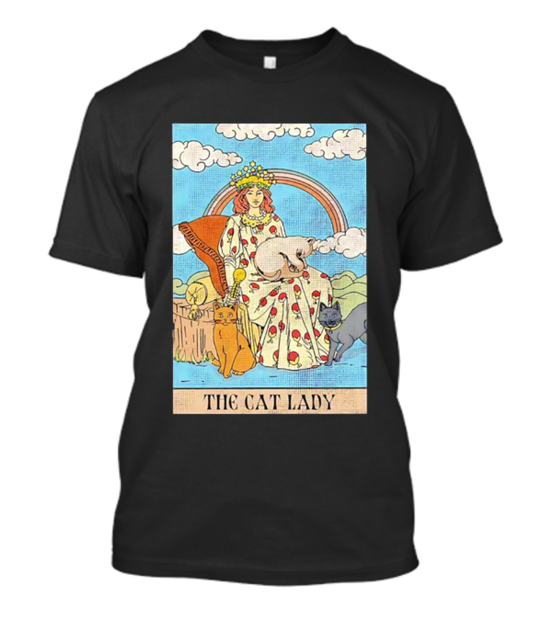 The Cat Lady Tarot Card Cats And Clouds Vintage Illustration T-Shirt
