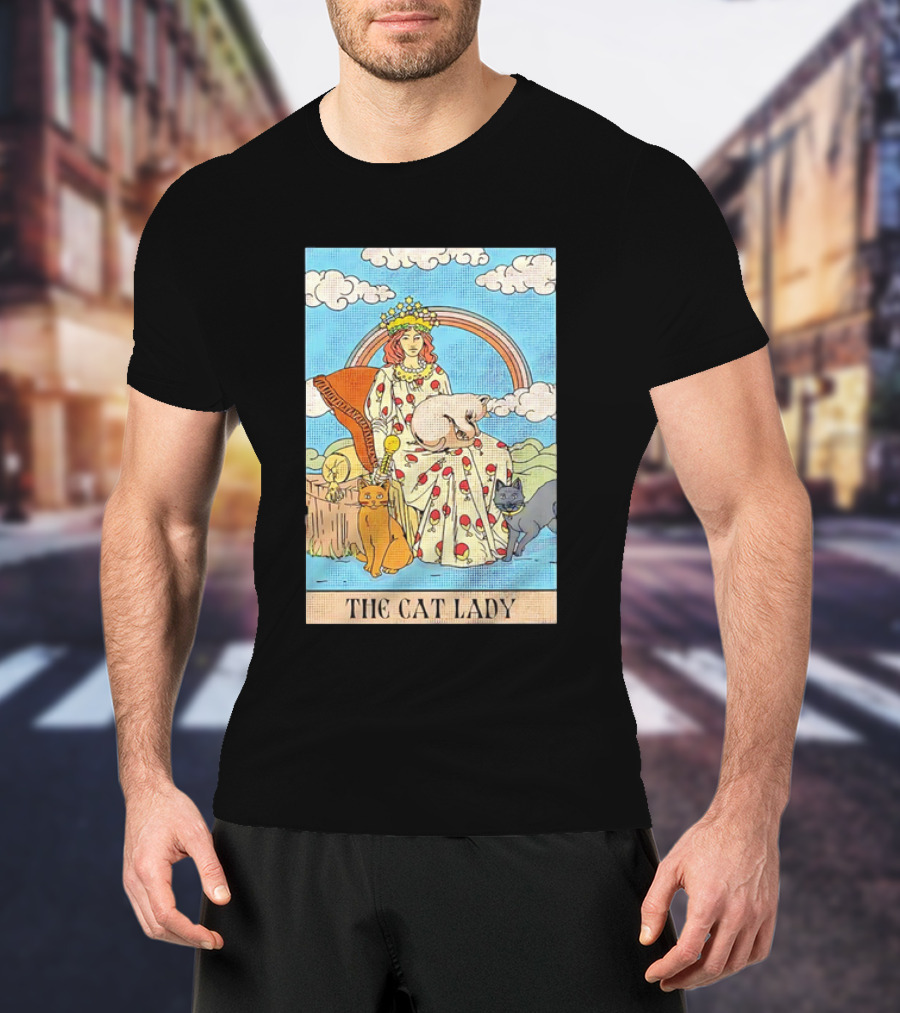 The Cat Lady Tarot Card Cats And Clouds Vintage Illustration T-Shirt