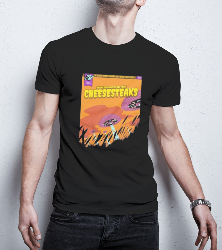 Philly Comics Alien UFO Cheesesteaks Abduction Sci-Fi Story Whiz With UFOs T-Shirt