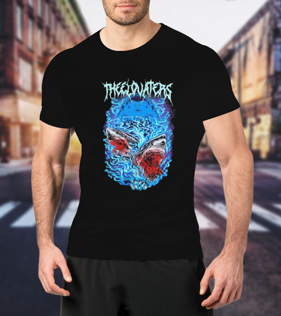 The Elovaters Beware Of Sharks Electric Blue Fierce Shark Trio T-Shirt