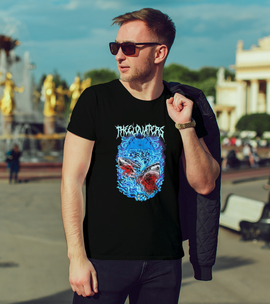 The Elovaters Beware Of Sharks Electric Blue Fierce Shark Trio T-Shirt