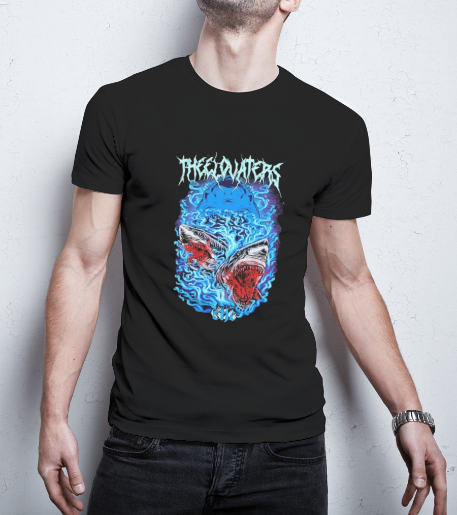 The Elovaters Beware Of Sharks Electric Blue Fierce Shark Trio T-Shirt