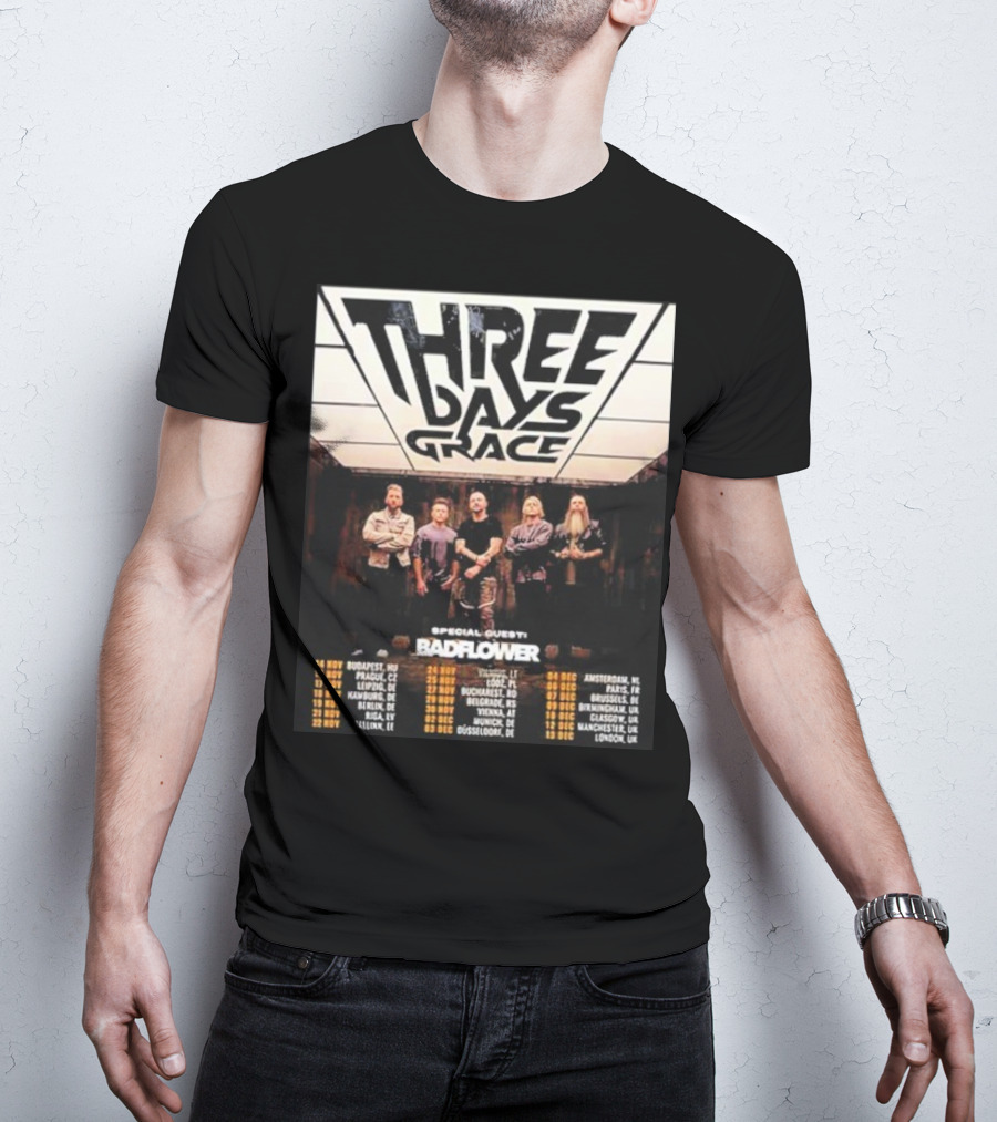 Three Days Grace UK And EU Tour 2025 Dates With Special Guests Badflower T-Shirt