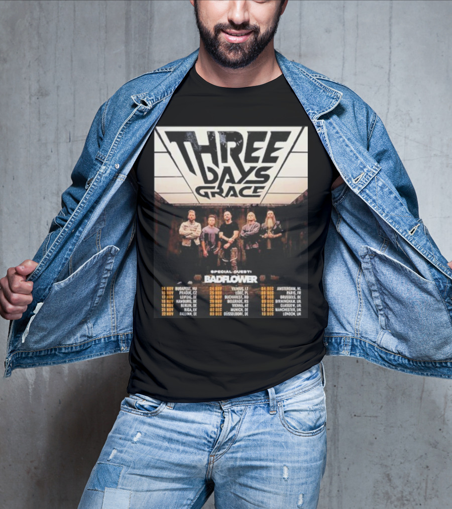 Three Days Grace UK And EU Tour 2025 Dates With Special Guests Badflower T-Shirt