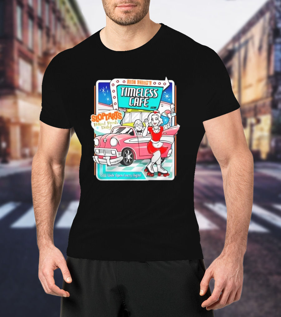 Kina Curvy's Timeless Cafe Sloptarts Baked Fresh Daily Wide Open Every Night Retro Diner Scene T-Shirt