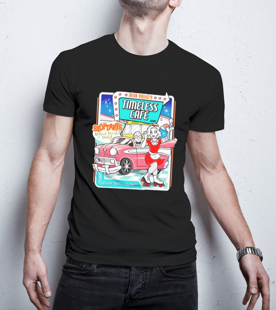 Kina Curvy's Timeless Cafe Sloptarts Baked Fresh Daily Wide Open Every Night Retro Diner Scene T-Shirt