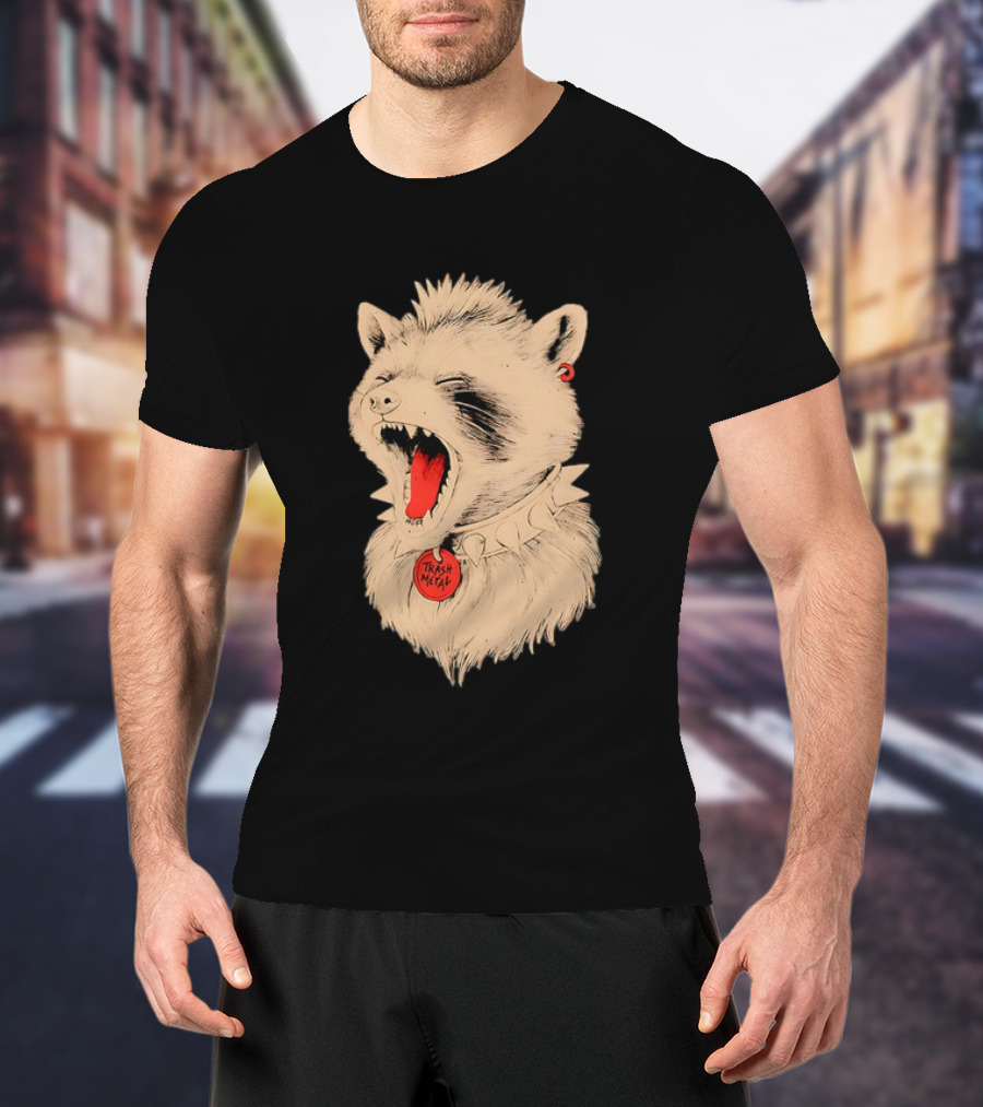 Trash Metal Raccoon With Spike Collar And Red Earring T-Shirt