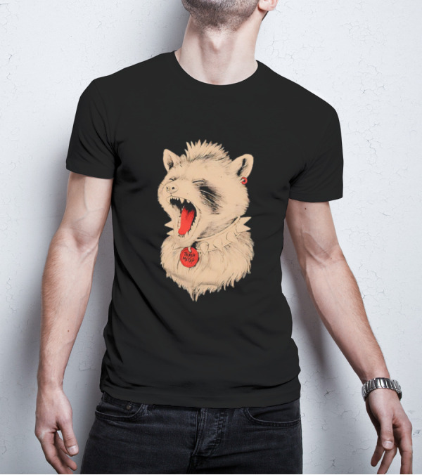 Trash Metal Raccoon With Spike Collar And Red Earring T-Shirt