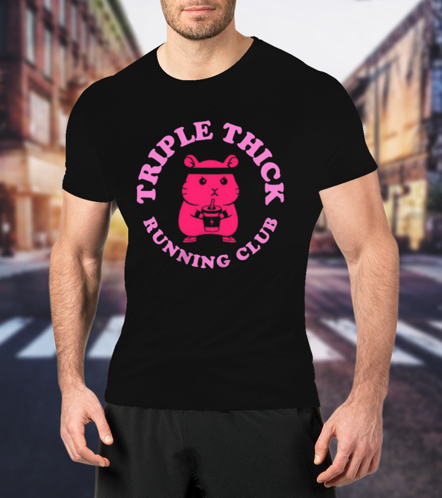 Triple Thick Running Club Hamster Weightlifting Fun T-Shirt