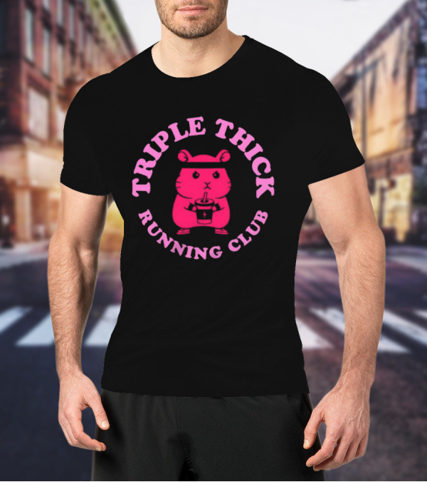 Triple Thick Running Club Hamster Weightlifting Fun T-Shirt