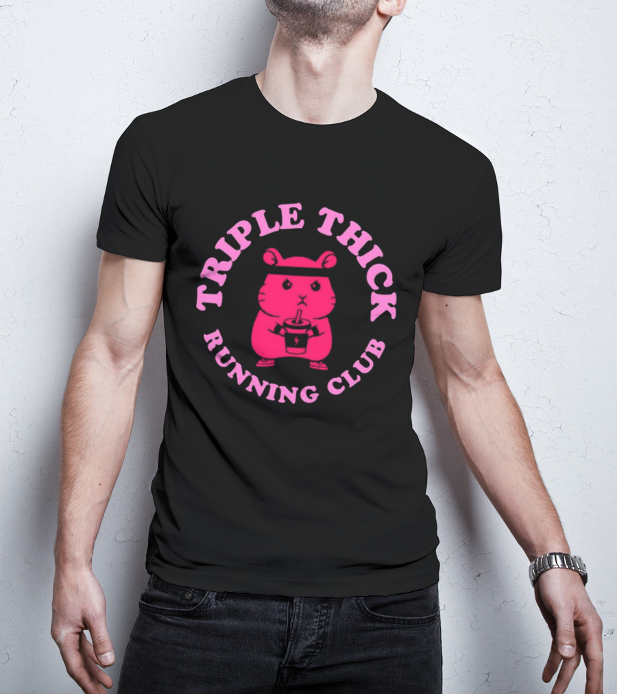 Triple Thick Running Club Hamster Weightlifting Fun T-Shirt