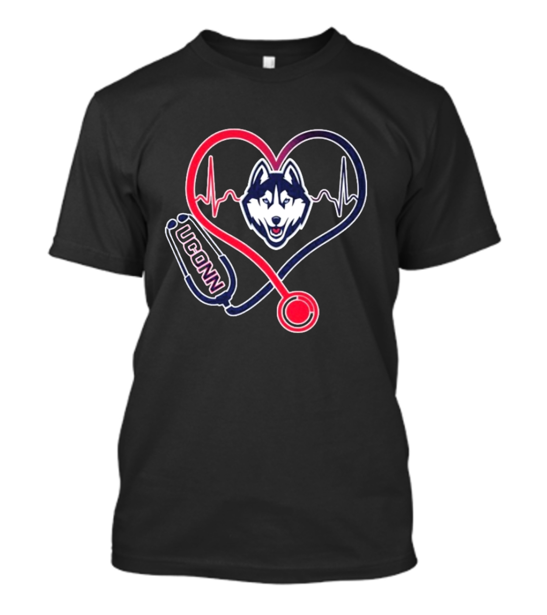 UConn Huskies Heartbeat Stethoscope Nurse Care T-Shirt