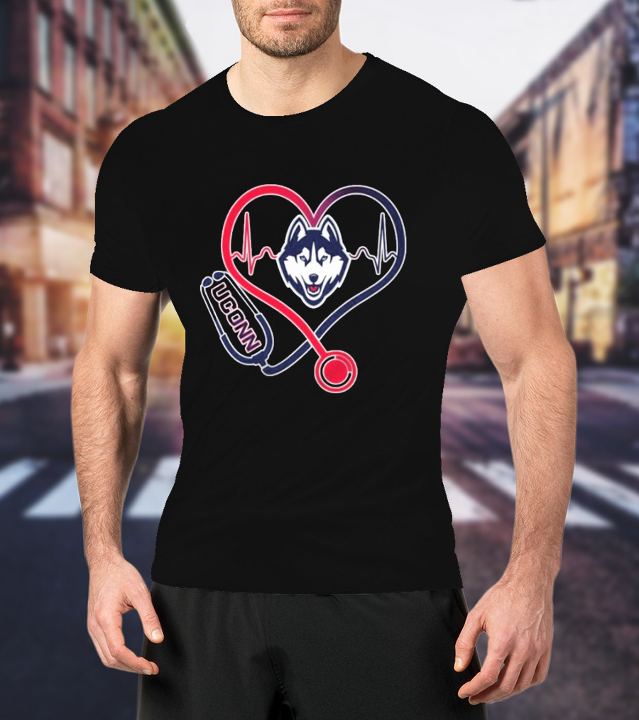 UConn Huskies Heartbeat Stethoscope Nurse Care T-Shirt