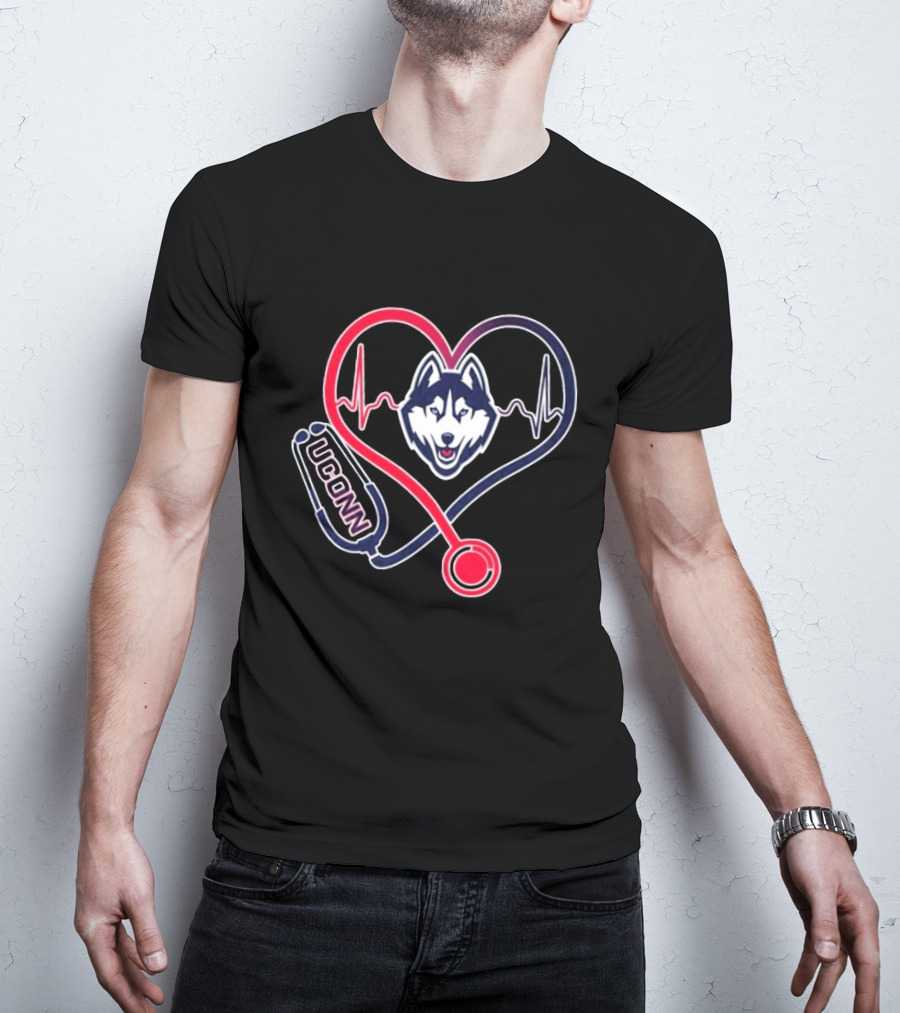 UConn Huskies Heartbeat Stethoscope Nurse Care T-Shirt