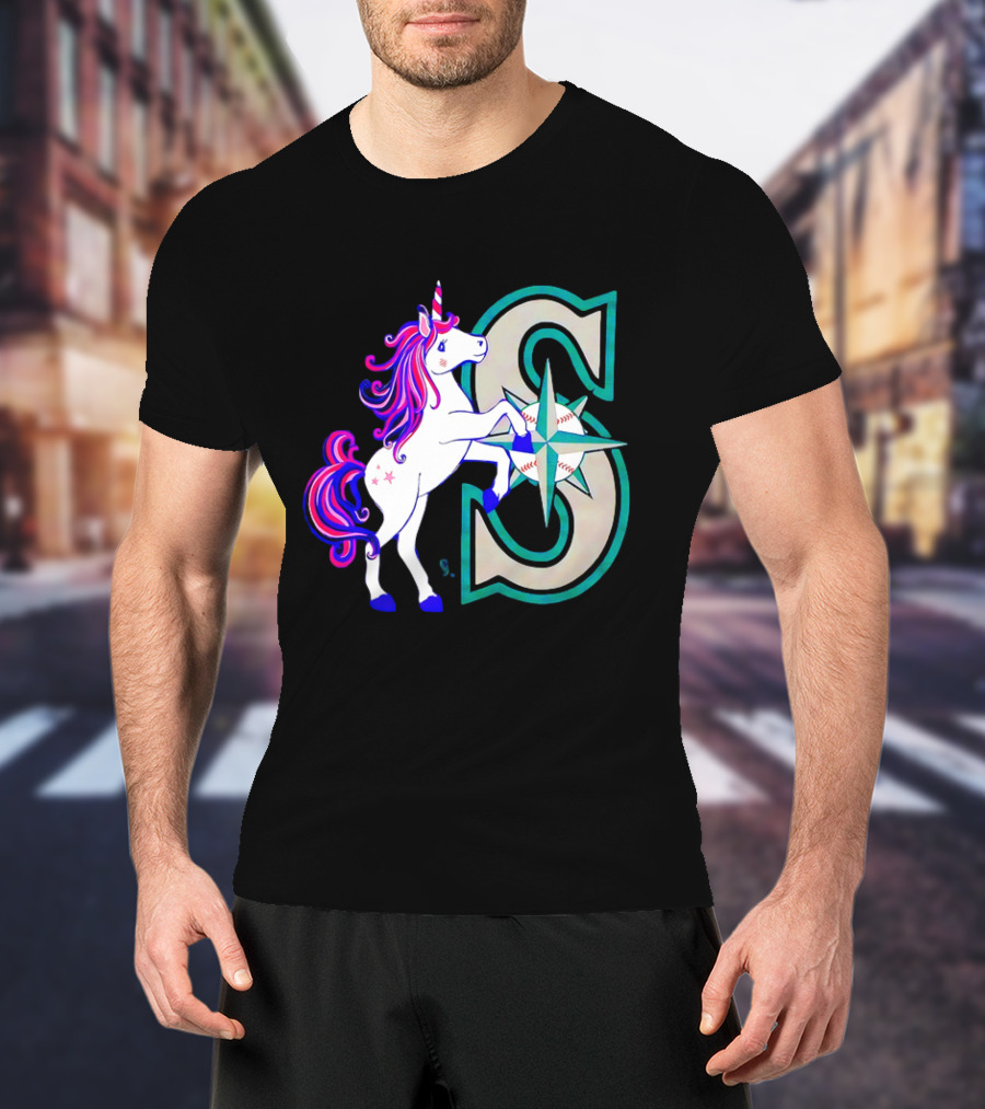 Unicorn Seattle Mariners Baseball Emblem With Compass And Stars T-Shirt