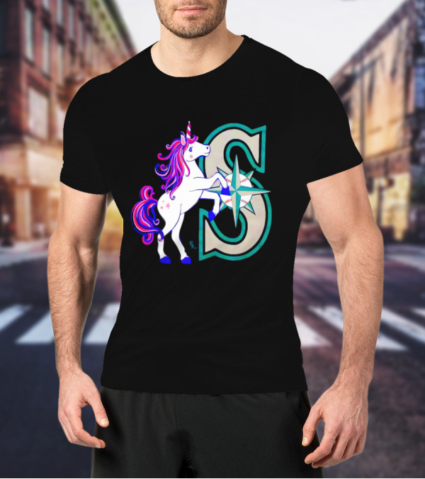 Unicorn Seattle Mariners Baseball Emblem With Compass And Stars T-Shirt