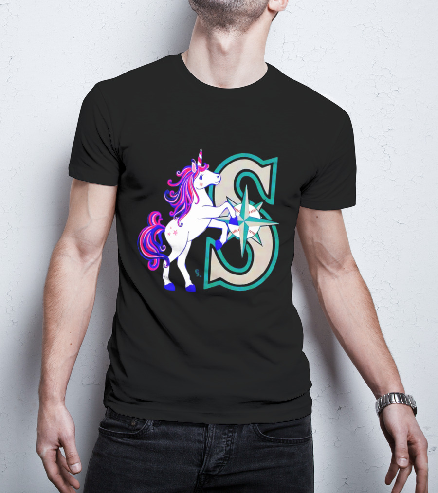 Unicorn Seattle Mariners Baseball Emblem With Compass And Stars T-Shirt