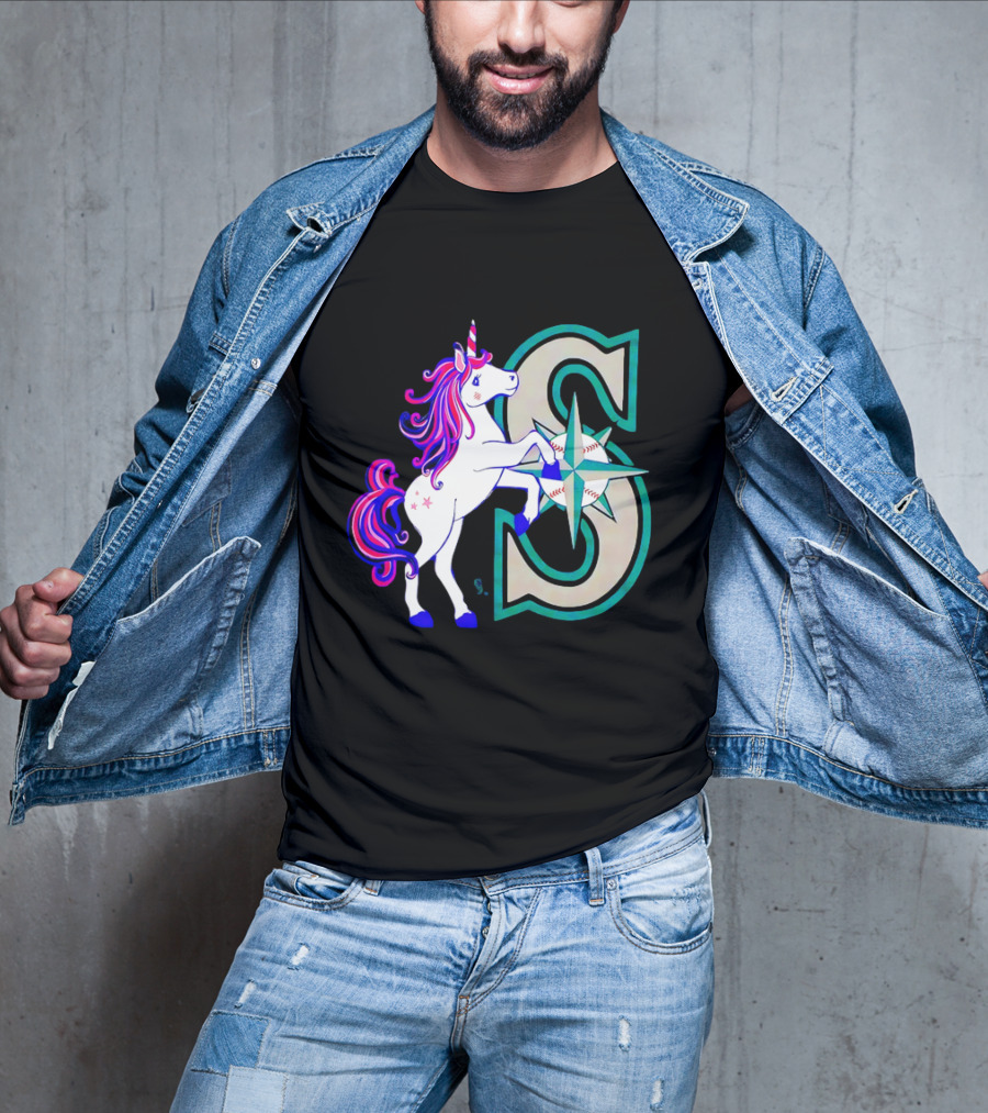 Unicorn Seattle Mariners Baseball Emblem With Compass And Stars T-Shirt