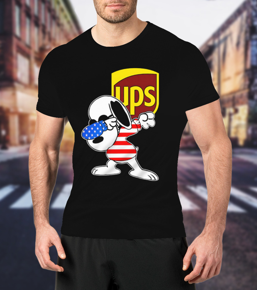 Snoopy American Flag Dabbing UPS Shield T-Shirt