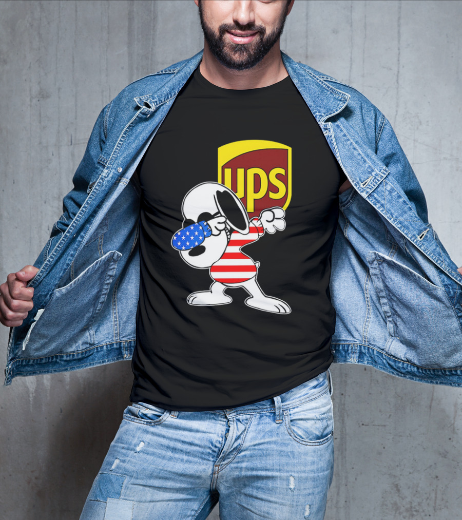 Snoopy American Flag Dabbing UPS Shield T-Shirt