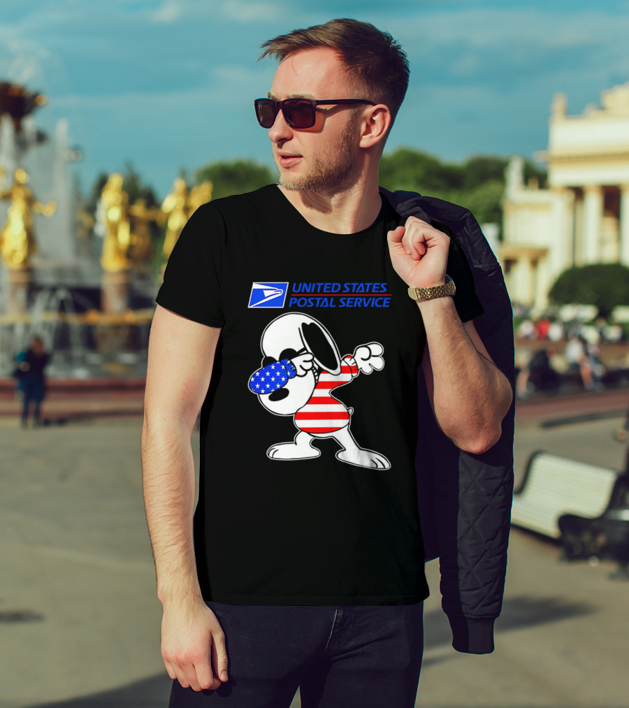 USPS United States Postal Service Snoopy Dabbing American Flag T-Shirt