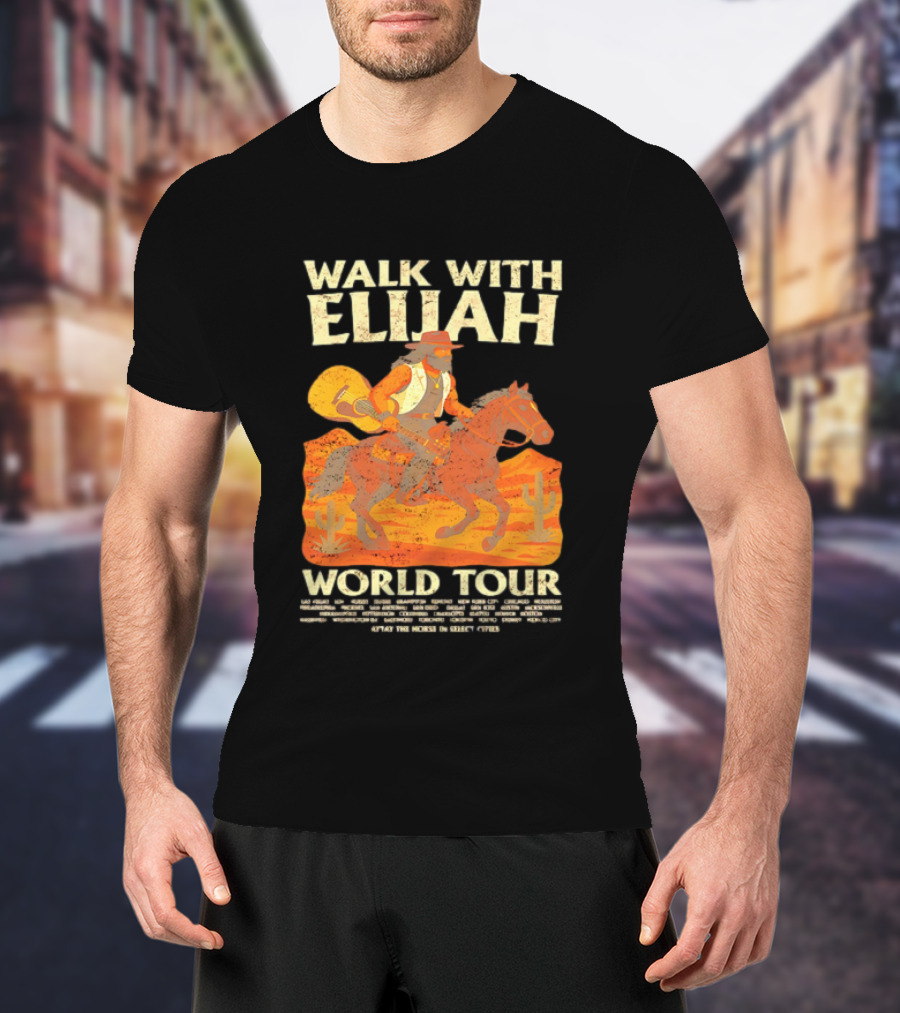 Walk With Elijah World Tour Cowboy Guitar Horse Retro Style T-Shirt
