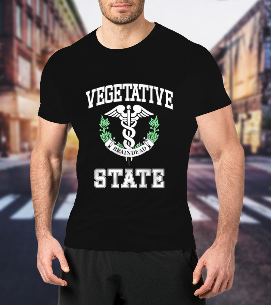 Vegetative State Caduceus Emblem Laurel Wreath T-Shirt