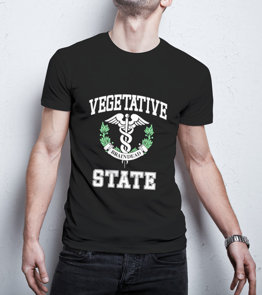 Vegetative State Caduceus Emblem Laurel Wreath T-Shirt