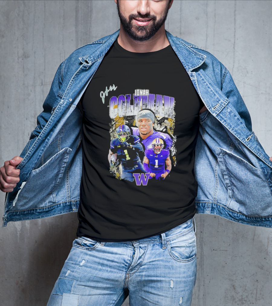 Jonah Coleman Washington Huskies Simply College Football W Player Signature T-Shirt