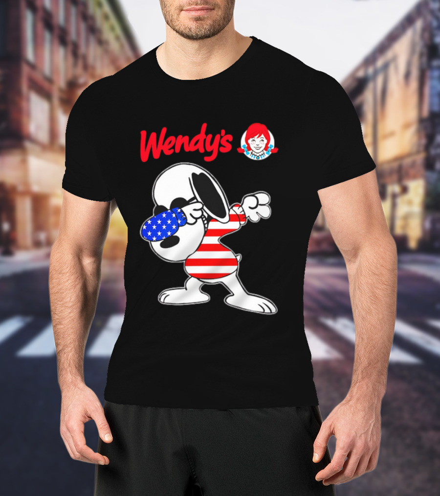 Wendy’s Snoopy Dabbing American Flag Stripes T-Shirt
