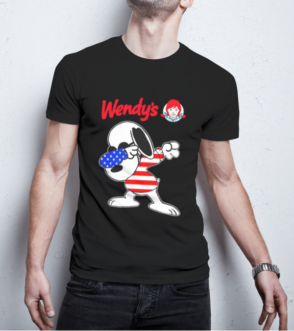Wendy’s Snoopy Dabbing American Flag Stripes T-Shirt