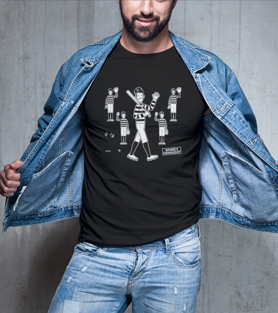 Where’s Oswaldo Baseball Player In Striped Jersey With Bat And Glove T-Shirt