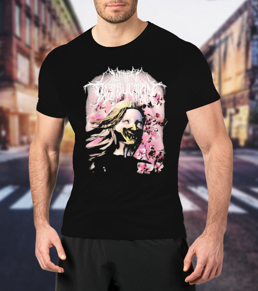 Within Destruction Yokai Cherry Blossoms Masked Face Design T-Shirt
